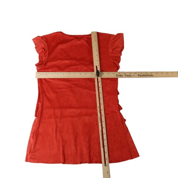 izBYER Top Women's Cap Sleeve V-Neck Blouse Asymmetrical Ruffle Red Small - Picture 5 of 9